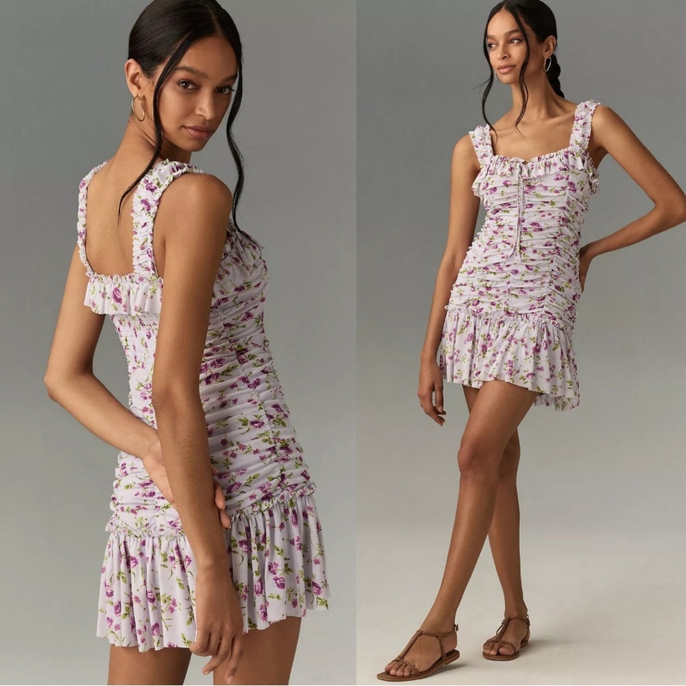 Anthropologie Floral Ruffle Mini Dress Size Large